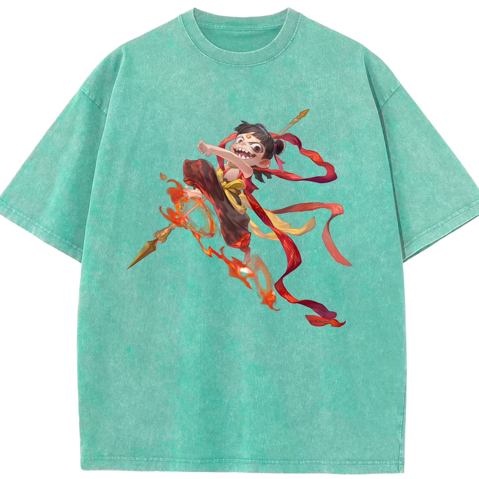 （画像用） Ne Zha 2 ナタ 魔童の大暴れ 綿100% ヴィンテージ風 半袖Tシャツ（フロントプリント）